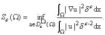 S_{\eps}(\Om):=\inf_{u \in D_{\eps}^{1,  2}(\Om)}\frac {\intgrdis{\Om}{u}}{\intfctdis{\Om}{u}}.