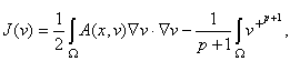 J(v)=\frac12\int_{\Omega}A(x,v)\nabla v\cdot\nabla v-\frac1{p+1}\int_{\Omega} (v^+)^{p+1},