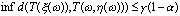 \inf\{d(\xi (\omega ),T(\omega ,\xi (\omega )))\}\leq \gamma/ 
(1-\alpha)
