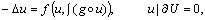 -\Delta u=f\bigg(u,\int (g\circ u)\bigg),\quad u\vert\partial U=0